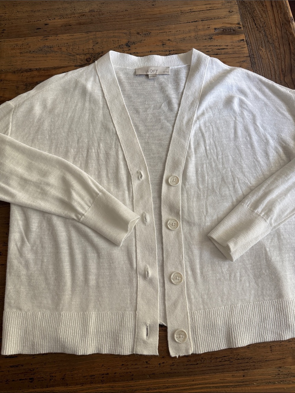 LOFT White button V Neck Cardigan